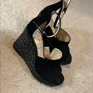 Black wedge sandals